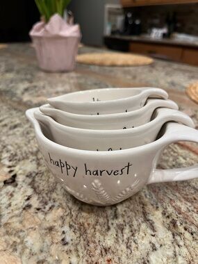 Rae Dunn Cream 'happy harvest' Ceramic Measuring Cups Set